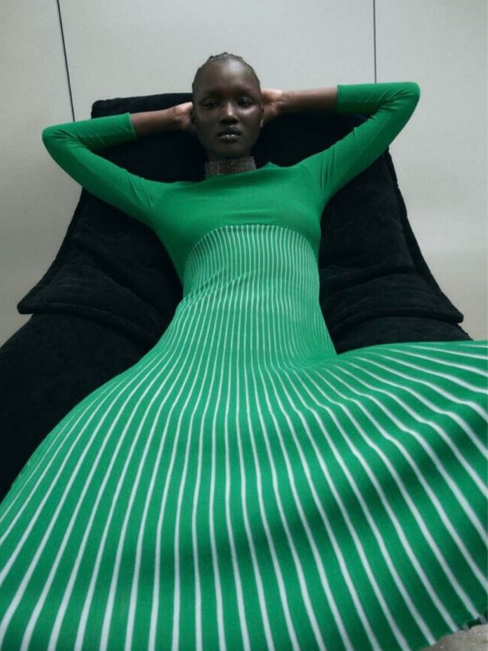 ZARA PLEATED KNIT MIDI DRESS